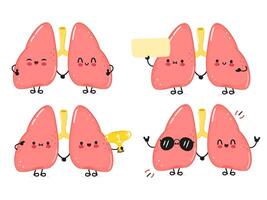 Funny Lungs characters bundle set. hand drawn doodle style cartoon character illustration icon design. Cute Lungs mascot character collection vector