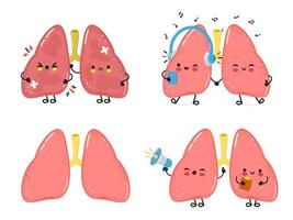 Funny Lungs characters bundle set. hand drawn doodle style cartoon character illustration icon design. Cute Lungs mascot character collection vector