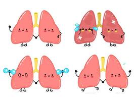 Funny Lungs characters bundle set. hand drawn doodle style cartoon character illustration icon design. Cute Lungs mascot character collection vector