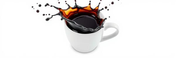 Coffee splashes from a white cup during a morning ritual at home with natural light streaming in photo