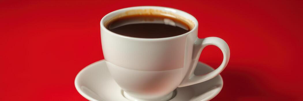 Cup of black coffee placed on a saucer against a vibrant red background creates a striking visual contrast and inviting atmosphere photo