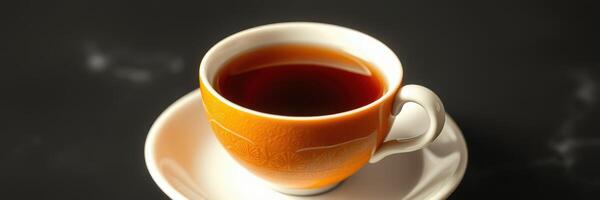 Dark brew in a textured cup on a simple saucer highlighting the warmth of freshly brewed coffee at a cozy setting photo