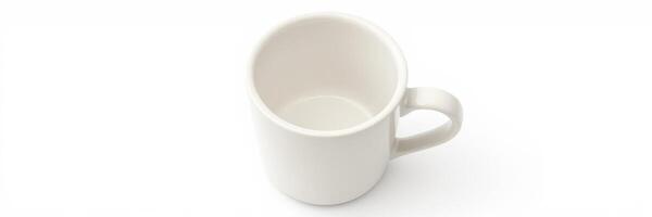 Empty white mug on a white surface, showcasing simplicity and minimalism in design for modern kitchen aesthetics photo