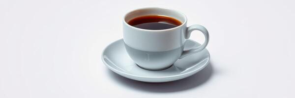 Freshly brewed coffee in a white cup on a clean saucer, perfect for an afternoon break photo