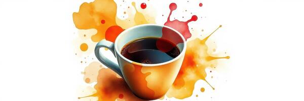 Warm coffee cup surrounded by colorful splashes represents energy and creativity in a vibrant and lively setting photo