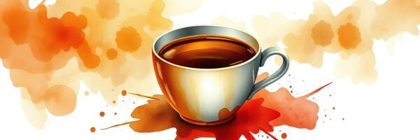 Warm cup of coffee sits on a colorful splash background evoking a sense of comfort and energy photo