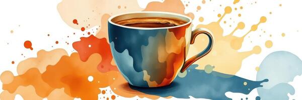 Creative and colorful coffee cup with splashes of paint design in an artistic style photo