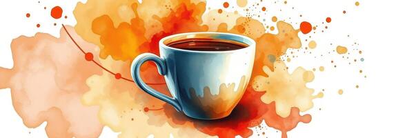 Warm coffee cup surrounded by colorful splashes brings a cozy feel to any setting in a vibrant artistic style photo