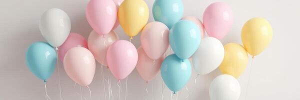 Colorful balloons create a festive atmosphere for celebrations, parties, or events in a bright indoor setting photo