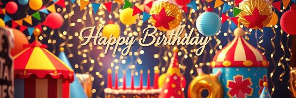 Celebration decorations for a joyful birthday party with colorful balloons and banners photo