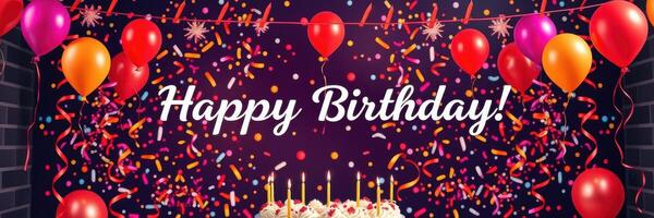 Colorful birthday celebration with balloons and confetti highlighting a festive atmosphere photo