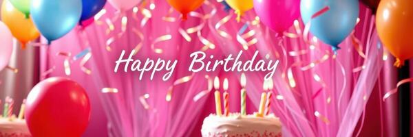 Colorful birthday celebration with balloons, cake, and festive decorations showcasing joy and happiness for an unforgettable event photo