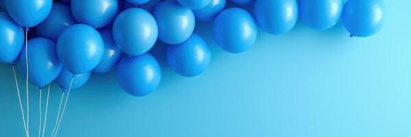 Vibrant blue balloons decoratively arranged against a light blue wall creating a cheerful atmosphere photo