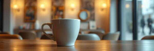 Warm cup of coffee inviting relaxation in cozy cafe setting during afternoon photo