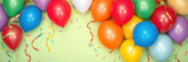 Colorful balloons and confetti arranged delightfully for a festive celebration photo