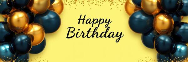 Celebration decorations featuring balloons and a birthday greeting on a bright yellow background photo