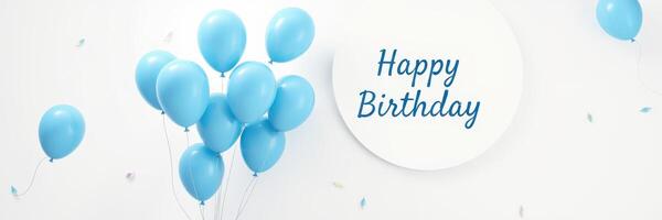 Festive blue balloons and birthday greeting in a bright celebration setting with cheerful atmosphere photo