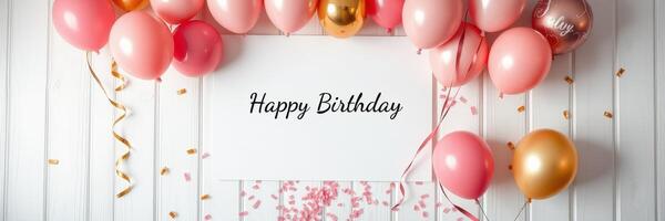 Celebration with pink and gold balloons for a joyful birthday party decoration in a cheerful atmosphere photo