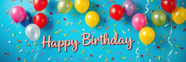 Colorful balloons and festive decorations create a cheerful atmosphere for a birthday celebration in a bright setting photo