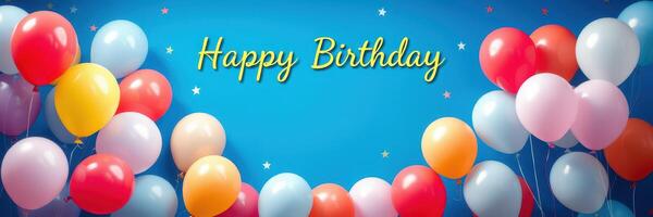 Colorful balloons and cheerful greeting in a festive atmosphere for a birthday celebration photo