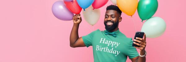 Celebration of life and joy in a birthday party with colorful balloons and a cheerful person photo