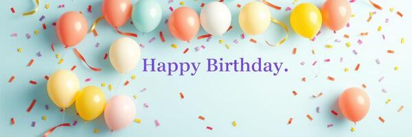 Festive celebration with colorful balloons and confetti for a joyful birthday occasion photo