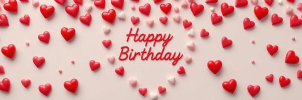 Colorful heart decorations create a festive birthday atmosphere with a heartfelt message of celebration photo