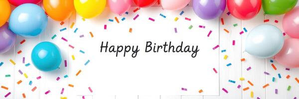 Colorful balloon decoration with a birthday message for a festive celebration photo