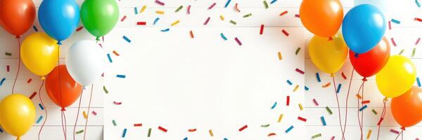 Colorful balloons and confetti decorate a festive space for celebration photo
