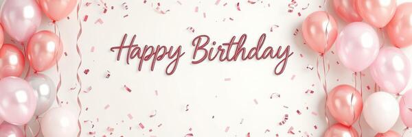 Celebration with pink and white balloons and confetti for a birthday event photo