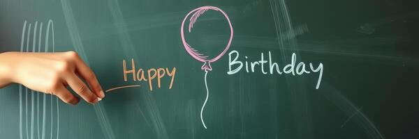 Celebrating a special occasion with handwritten birthday wishes on a chalkboard in a classroom setting photo