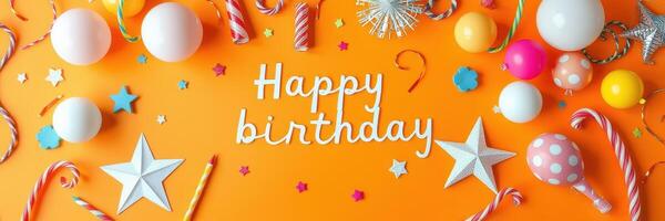 Celebrate a joyful birthday with colorful decorations and festive elements on a vibrant background photo