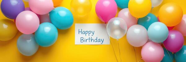Colorful balloons and birthday wishes create a festive atmosphere for celebration photo