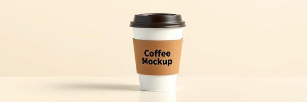 Coffee cup mockup displayed on a minimalist table with a neutral background, perfect for design projects and presentations photo