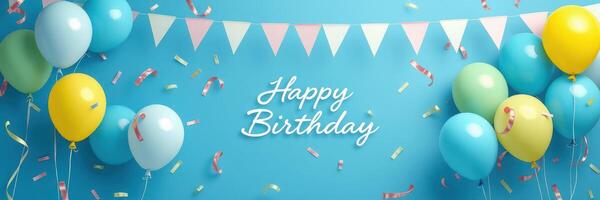 Colorful birthday celebration backdrop with balloons and festive decorations for a cheerful atmosphere photo