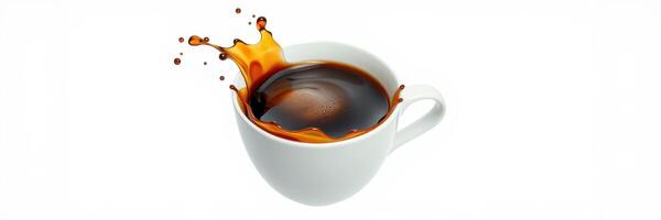 Coffee splashing out of a white cup in a dynamic and lively manner captures morning energy and freshness photo
