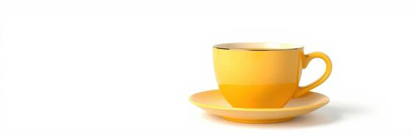 Bright yellow cup on a saucer against a simple background for a cheerful coffee experience photo