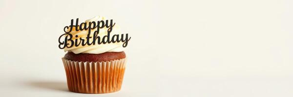 Delicious cupcake with happy birthday topper for a celebration in a festive setting photo