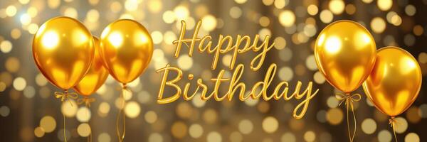 Celebrate a special occasion with golden balloons and a joyful birthday greeting on a shimmering background photo