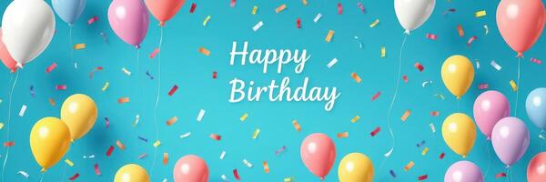 Colorful birthday celebration with balloons and confetti in a vibrant setting photo