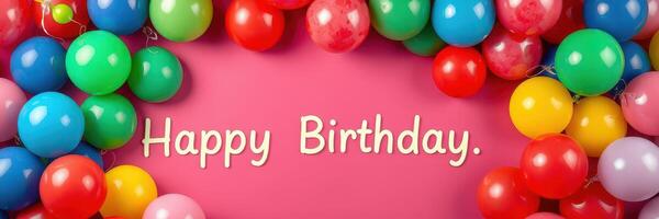 Colorful balloons create a festive atmosphere for a cheerful birthday celebration in a decorated space photo
