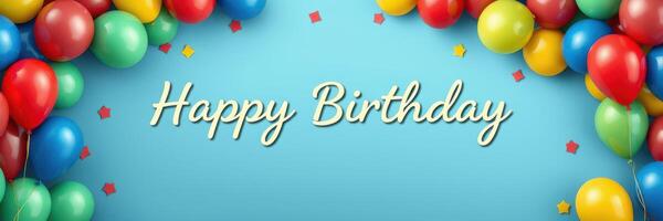 Colorful birthday celebration decorations with balloons and confetti creating a festive atmosphere photo