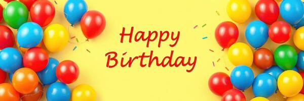 Celebratory birthday decoration with colorful balloons and cheerful message in a bright setting photo