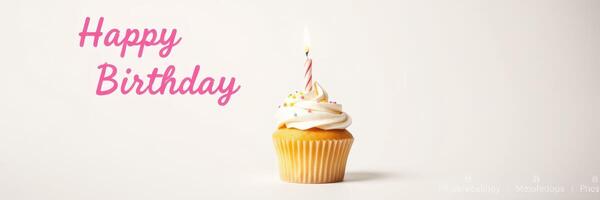 Celebrate a special day with a delightful birthday cupcake topped with frosting and a candle photo