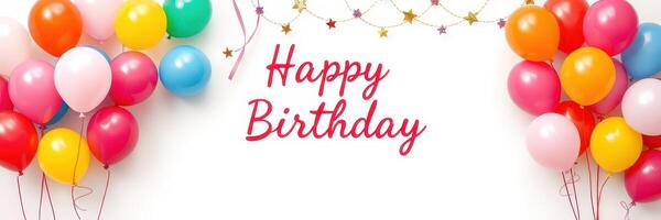 Colorful balloons and festive decorations celebrate a joyful birthday occasion with vibrant background elements photo
