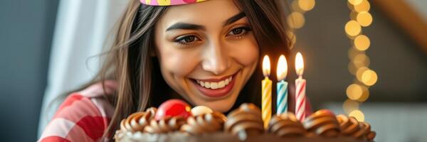 Celebration with a cake and candles at a birthday party in a cheerful indoor setting photo