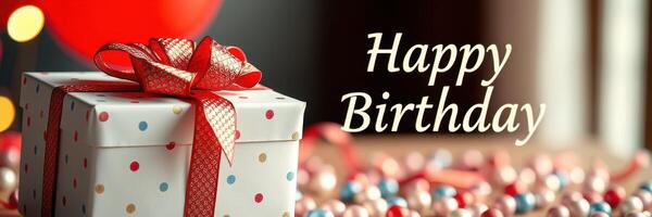 Colorful birthday gift with ribbon and decorations captures festive celebration atmosphere in a cozy setting photo
