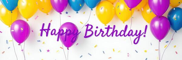 Colorful birthday celebration decorations featuring balloons and a cheerful greeting in a festive atmosphere photo