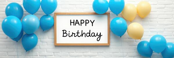 Colorful balloons and a cheerful birthday message embellish a festive celebration space photo