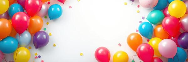 Colorful balloons create a festive atmosphere for celebrations in bright and cheerful shades scattered on a white background photo
